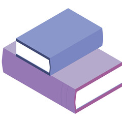 Two Rectangular Books Stacked Isometric View Purple and Blue Colors Minimalist Style with White Pages Isolated on Transparent Background Educational Theme for Study and Learning