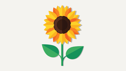Naklejka premium Vibrant Flat Design Sunflower Illustration with Green Stem and Leaves