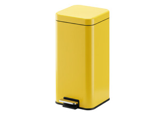 Isolated yellow trash can, rectangular shape, home accessories, no shadows, indoor studio shot