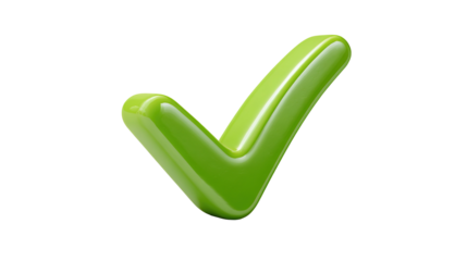 Green checkmark with brush stroke texture, hand-drawn style approval symbol with artistic flair, isolated on a transparent background