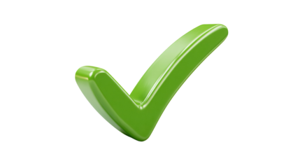 Green checkmark with brush stroke texture, hand-drawn style approval symbol with artistic flair, isolated on a transparent background