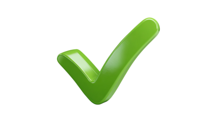 Green checkmark with brush stroke texture, hand-drawn style approval symbol with artistic flair, isolated on a transparent background