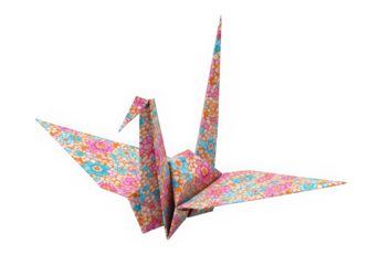 Illustration of colorful origami paper crane isolated on white background for decoration