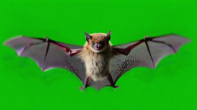 A bat with wings spread wide against a green background in a close up studio shot animal wildlife bat green screen video