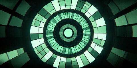 Naklejka premium Symmetrical Radial Pattern of a Cool Illuminated Circular Tunnel with High Tech Display Backdrop