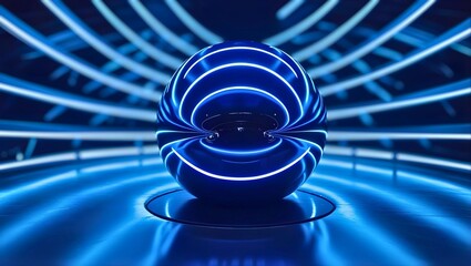 ブルーの球体オブジェクトを中心に据えた抽象的な画像、ボケ背景