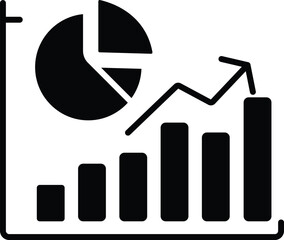 Editable; Premium Quality Adobe Illustrator Artwork; Silhouette Design - A single solid black icon of an upwards trend with pie chart