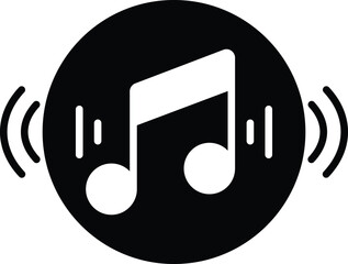 Editable; Premium Quality Adobe Illustrator Artwork; Silhouette Design - Music note icon emitting sound waves in a black circular frame