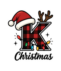 “Christmas Plaid Letter K Design”