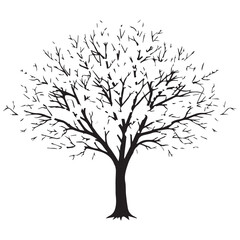 Obraz premium Detailed black and white illustration of a bare tree in winter