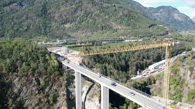 Ponte Riga near Varna and the A22, with the famous Brenner Base Tunnel construction site in the background, merging engineering and Alpine scenery.