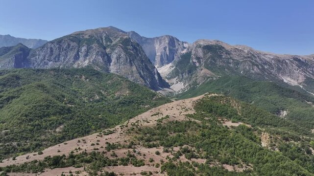 Aerial view of the Albanian Alps and Valbon&euml; Valley in northern Albania