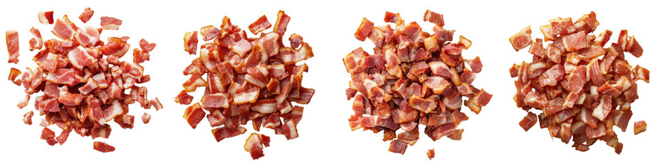 Bacon Bits Assortment: A mouthwatering display of diced bacon bits, showcasing variations in size and color, each pile promises a symphony of flavor.