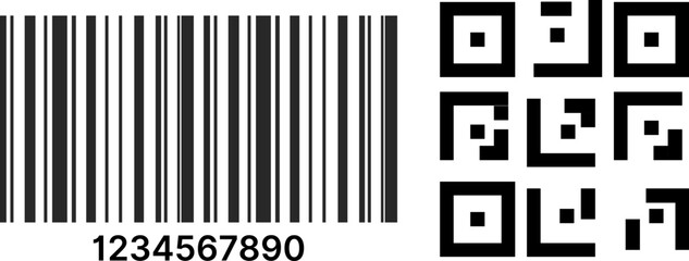 qr code and barcode icons set. payment and identification. Simple digital scanning. scan qr code and scan bar code icons collection
