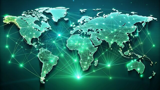 Global networking and international communication. World map as a symbol of the global network. 