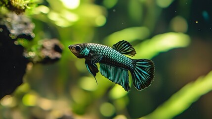 Vibrant Betta Fish Swimming Gracefully in an Aquatic Environment