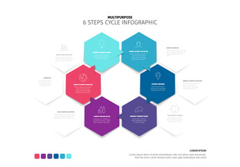 Multipurpose 6 Steps Cycle Infographic Template made of Hexagons