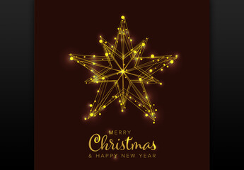 Glowing Golden Christmas Star with Merry Christmas & Happy New Year Text