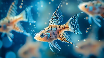 Colorful Tropical Fish Swimming Gracefully in a Vibrant Aquarium Scene
