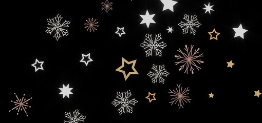 Elegant winter background with gold stars and snowflakes. Perfect for holiday designs, cards, and more.