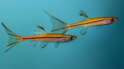 Two Bright Tropical Fish Swimming in Crystal Clear Blue Water