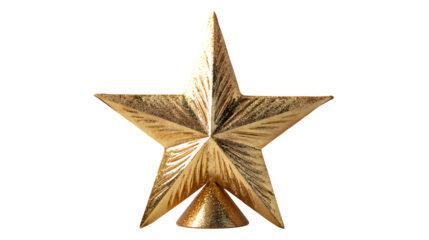 Shiny golden five-pointed star decoration isolated on a white background for Christmas and holiday celebration design