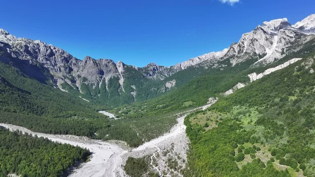 Aerial view of the Albanian Alps and Valbon&euml; Valley in northern Albania