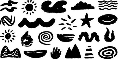 Nature's elements: set featuring lightning, waves, fire, and wind for creative designs