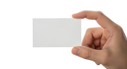 Obraz premium Hand holds blank white business card for contact information
