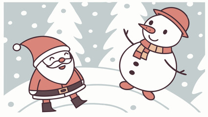 Cute Hand-Drawn Christmas Seamless Pattern with Santa Claus and Snowman.