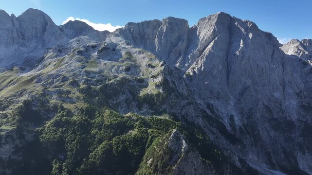 Aerial view of the Albanian Alps and Valbon&euml; Valley in northern Albania
