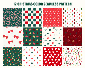 クリスマスカラーのかわいい柄シームレスパターンセット　12種類	
