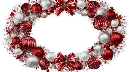Bright red Christmas wreath decoration frame border design on a colorful glossy background for holiday celebration
