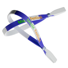 Two Blue And White Fabric Wristbands For Music Festival Events With Text Detail In Green Orange Colors On Transparent Background