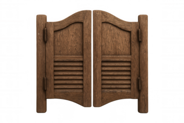 Wooden saloon doors representing wild west frontier entrance or old western bar concept, transparent background