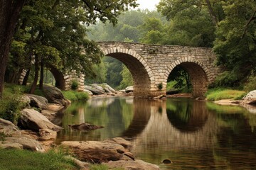 Bull Run Virginia. Stone Bridge Arch Over Historic River of Civil War