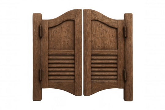 Wooden saloon doors representing wild west frontier entrance or old western bar concept, transparent background