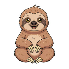 Obraz premium Cute cartoon sloth sitting and smiling, isolated on transparent background