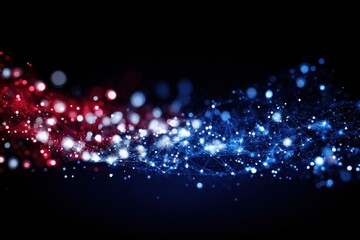 Abstract Red and Blue Light Particles on Black Background in Digital Waveform.