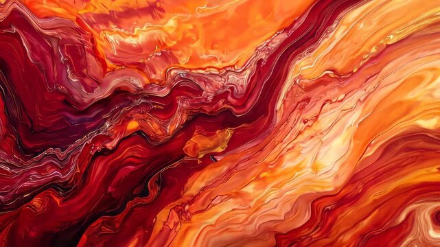 Vibrant abstract flowing paint animation with dynamic red and orange patterns