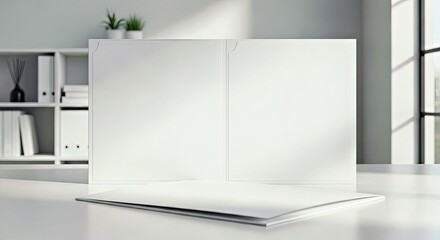 Fototapeta premium Sophisticated presentation folder mockup on modern desk with ambient professional light