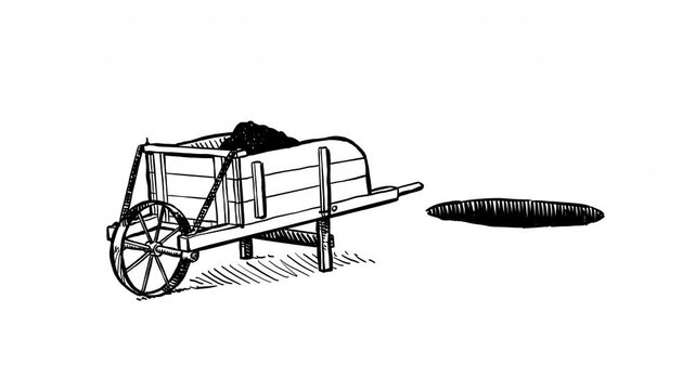 Work in progress. A person digging hole, throwing dirt on a wheelbarrow. Hand drawn loopable animation