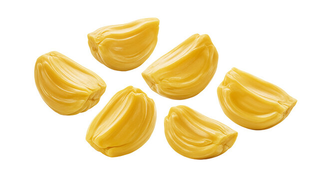 Delicious fresh ripe jackfruit segments floating against a dark background