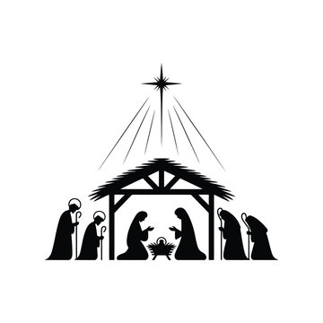Elegant nativity scene silhouette vector illustration for christmas eps file scalable graphics vector illustration white background