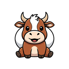 Obraz premium Cute cartoon cow sitting, isolated on transparent background