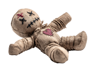 Creepy voodoo doll with stitched heart and face, perfect for Halloween