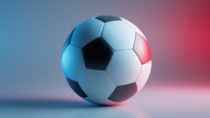 Obraz premium football, soccer ball isolated on studio background with colorful lighting, sports banner composition