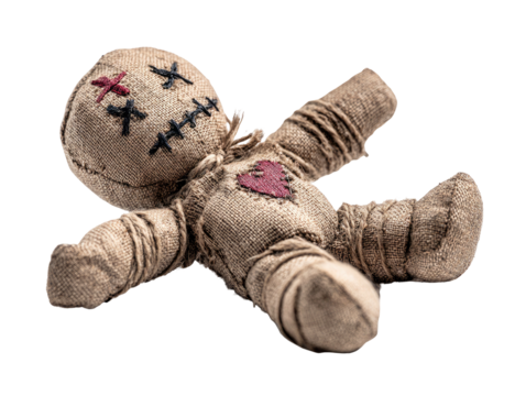 Creepy voodoo doll with stitched heart and face, perfect for Halloween