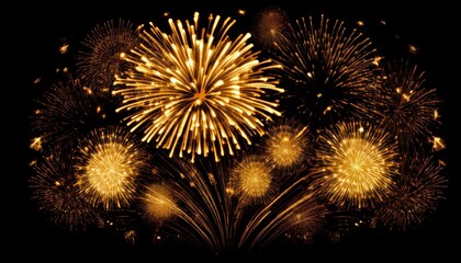 Beautiful illustration of colorful fireworks on plain black background. Colorful Fireworks in black sky background for New Year celebration concept.