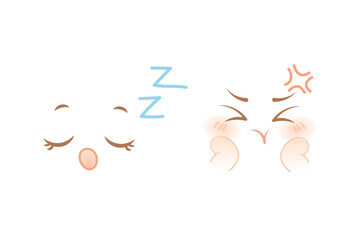 Fototapeta premium Sleepy and annoyed anime faces with expressive manga style